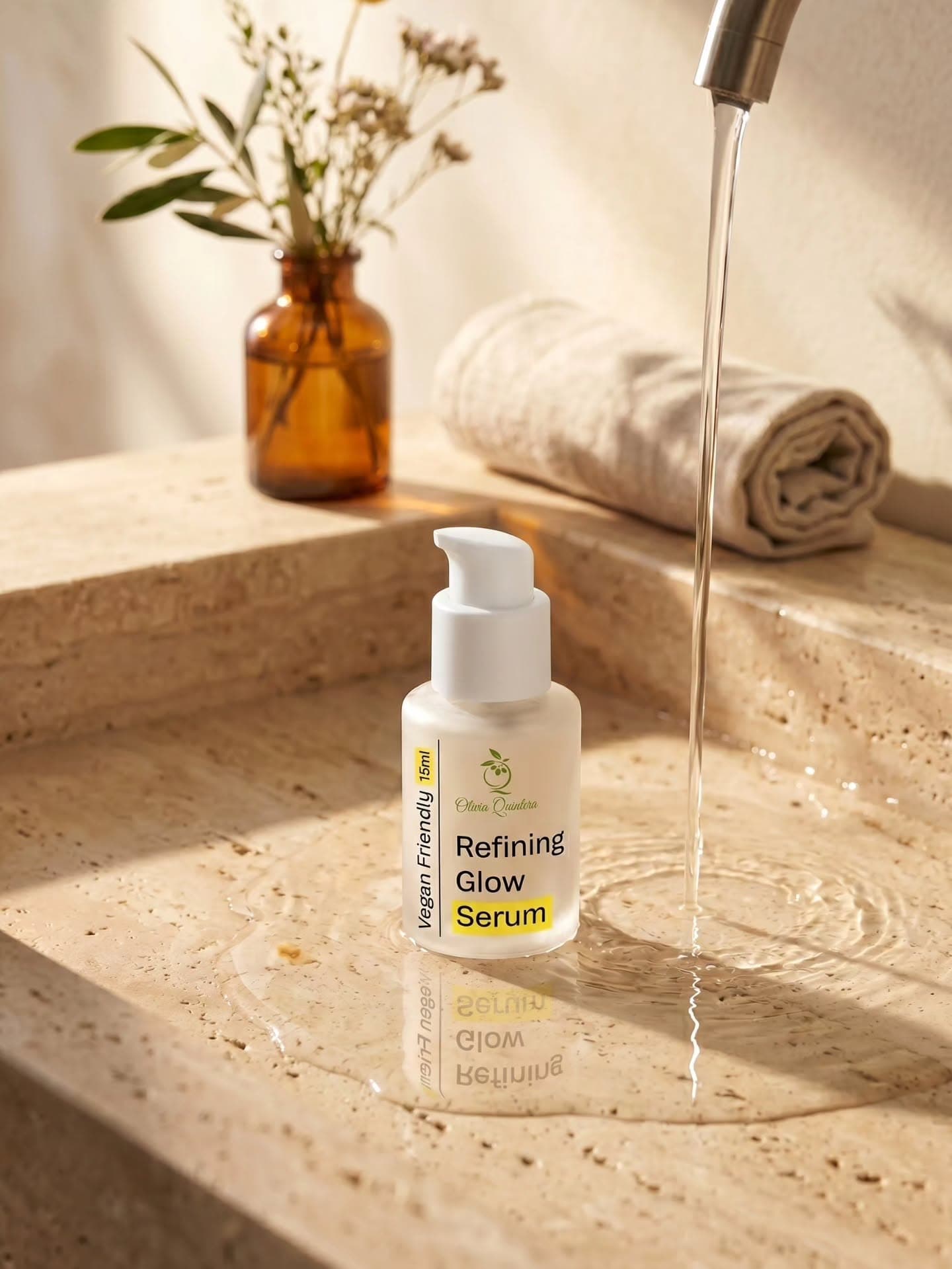 Refining Glow Serum di atas batu dengan air mengalir